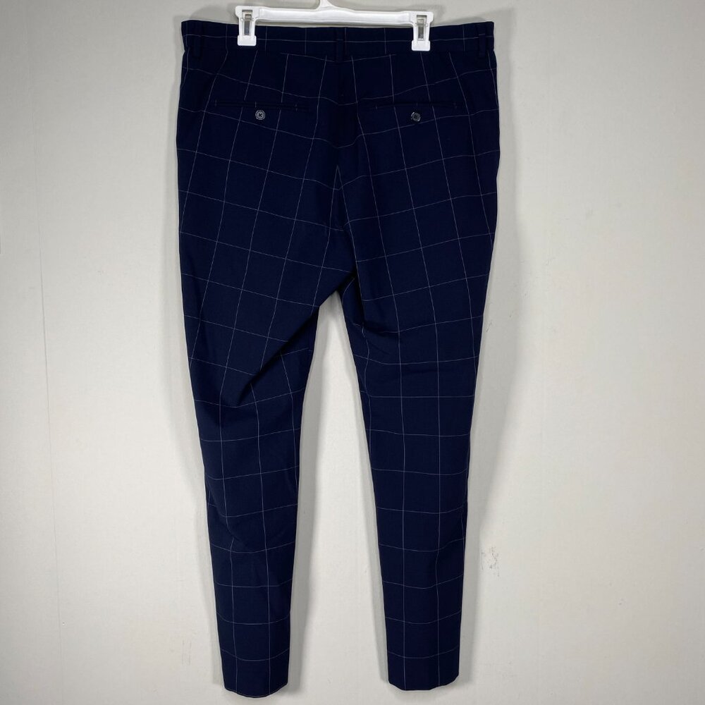 H&M SLIM FIT Dress Pants Men's 38 Mid Rise Blue Check Business Office - Picture 2 of 13